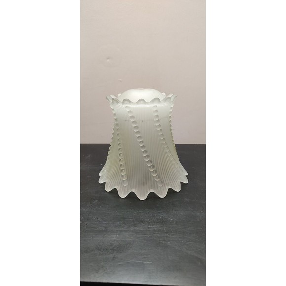 Vintage 6.25"  Frosted Glass Boudoir Lamp Shade Scallop Edge Swirl Dot - Picture 2 of 12